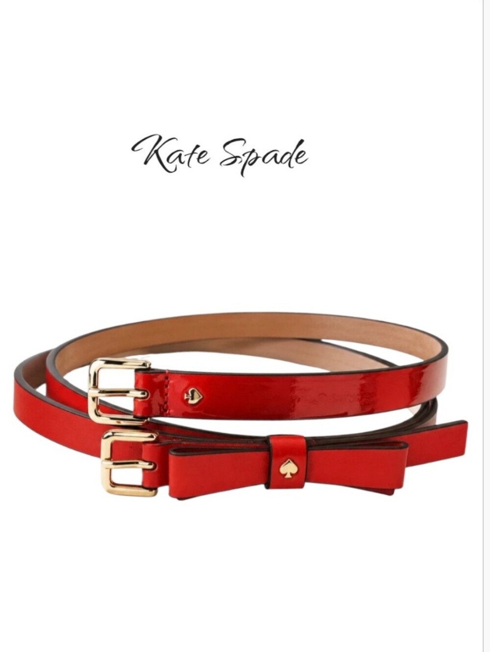 NWT Kate Spade New York Thin Leather Bow Belt Set Maraschino Red
